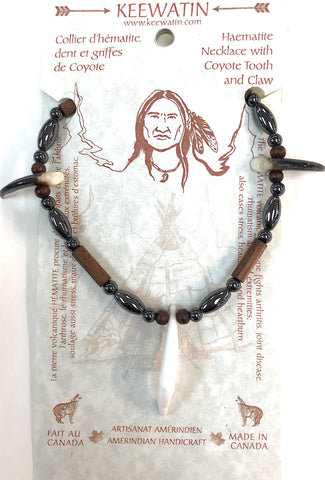 Haematite Necklace with Coyote Tooth and Claw