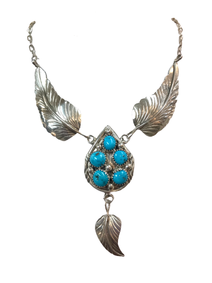 Feather Sterling Silver Neckless with Blue Arizona Turquoise