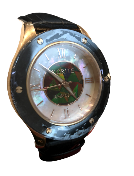 Korite Ammolite Genuine Leather Classic Swiss Made Watch with Pearl 43mm