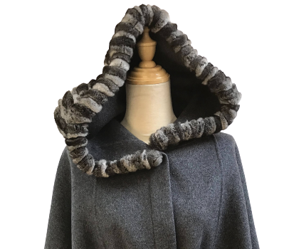 Cashmere Wool & Natural Chinchilla Cape with Hood