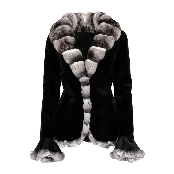 CATHERINE Mink fur jacket with chinchilla fur trims