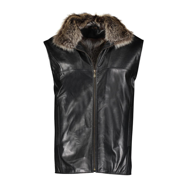 HARRY Leather vest with raccoon fur lining