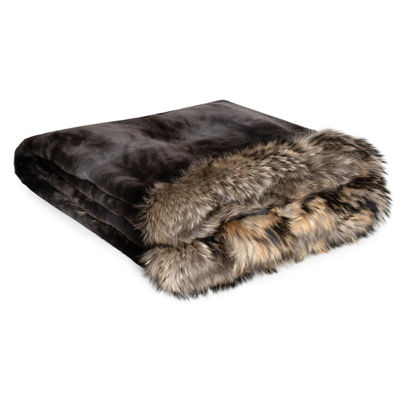 SHARI Sheared beaver fur blanket with trim