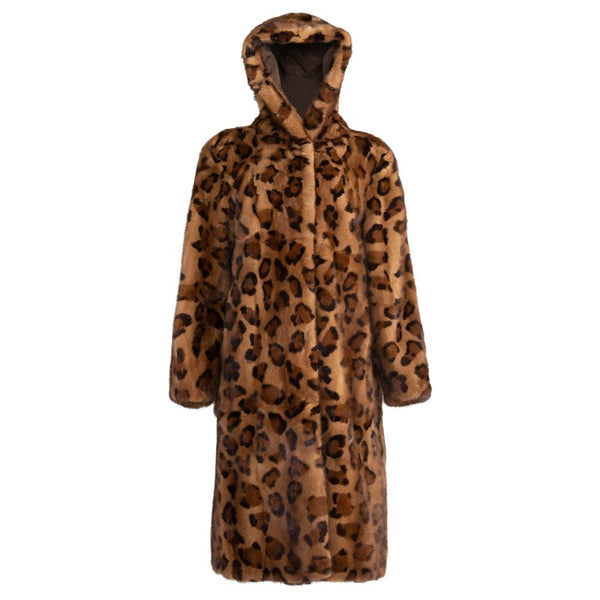 KIKI Safari print mink hood coat