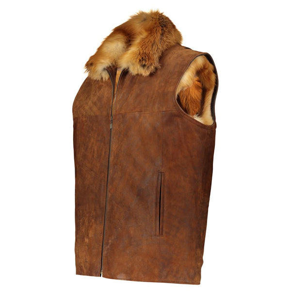 FRED Leather vest with red fox fur lining