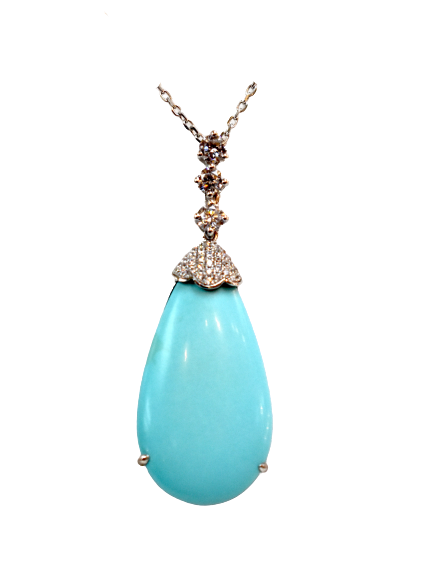 Madame Sleeping Beauty Turquoise in Silver with Crystal Quartz & Zircon Pendant